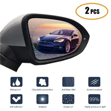 CarFrill HD Nano Anti Glare Rain-Proof Anti Water Mist Oval Car Rear View Mirror Protective. thumbnail 1