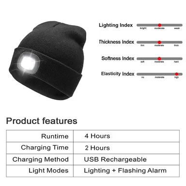 CarFrill USB Rechargeable LED Beanie Cap | Winter Knit Hat with Hands-Free Flashlight, Quick Release Headlamp Beanie | Unisex Lighting Hat for Outdoor Activities  CarFrill thumbnail 4