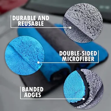 Microfiber Car Drying Towels 16x16-1100 GSM Auto fiber Towels for Cars-Professional Detailing Auto Towel Water Absorber-Rapid Dry Wash Car Cleaning Cloth Micro Fiber thumbnail 2