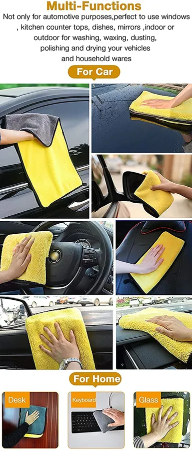 CarFrill 40x60 cm Microfiber Cleaning Cloth | Scratch-Free, Lint Free Car Drying Towel | for Auto, Truck, Boat, and Home Polishing (2-Pack, Yellow & Grey) thumbnail 1