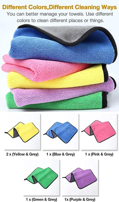 CarFrill 40x60 cm Microfiber Cleaning Cloth | Scratch-Free, Lint Free Car Drying Towel | for Auto, Truck, Boat, and Home Polishing (2-Pack, Yellow & Grey) thumbnail 3