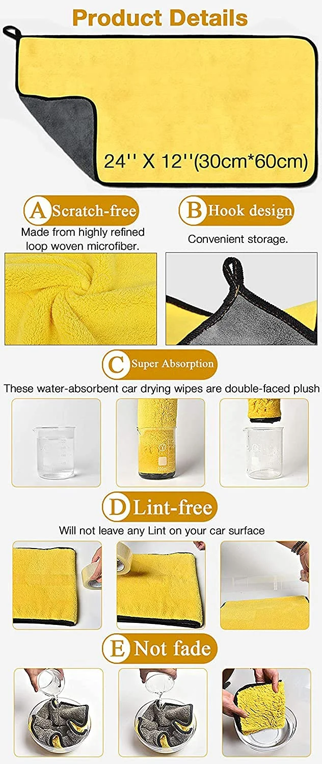CarFrill 40x60 cm Microfiber Cleaning Cloth | Scratch-Free, Lint Free Car Drying Towel | for Auto, Truck, Boat, and Home Polishing (2-Pack, Yellow & Grey) image 5