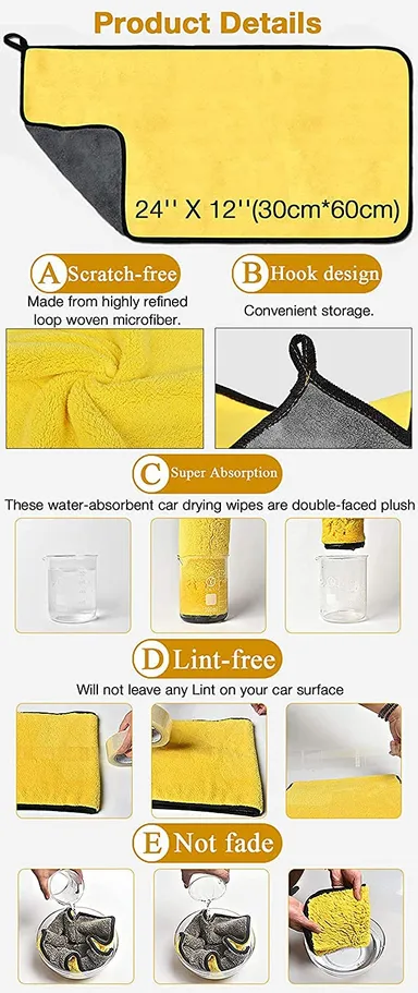 CarFrill 40x60 cm Microfiber Cleaning Cloth | Scratch-Free, Lint Free Car Drying Towel | for Auto, Truck, Boat, and Home Polishing (2-Pack, Yellow & Grey) thumbnail 4