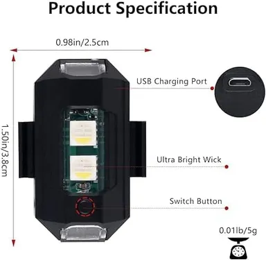 CarFrill Drone Strobe LED Lights | Anti Collision USB Rechargeable Tail Lights for DJI Mini, Mavic Air 2 Pro, Phantom, Inspire, Zoom & Motorcycle | 4 Colors, 22 Modes thumbnail 5
