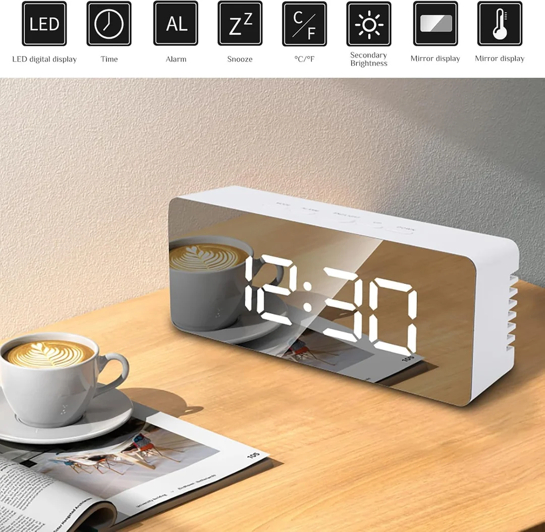 CarFrill Mirror Digital Alarm Clock for Bedroom | Dual Alarm Clock USB Port Battery Backup & Snooze Function image 2