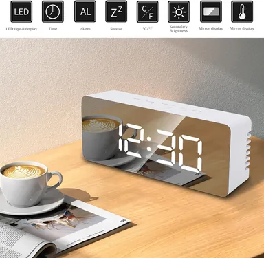 CarFrill Mirror Digital Alarm Clock for Bedroom | Dual Alarm Clock USB Port Battery Backup & Snooze Function thumbnail 1