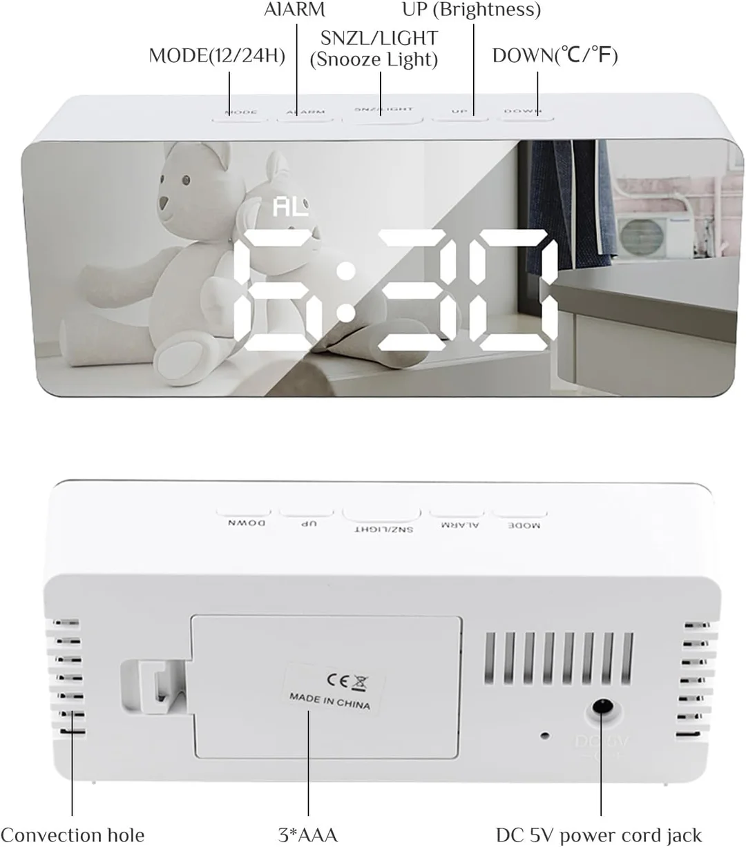 CarFrill Mirror Digital Alarm Clock for Bedroom | Dual Alarm Clock USB Port Battery Backup & Snooze Function image 4
