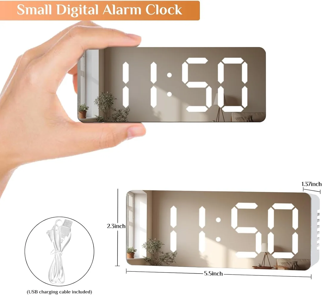 CarFrill Mirror Digital Alarm Clock for Bedroom | Dual Alarm Clock USB Port Battery Backup & Snooze Function image 5