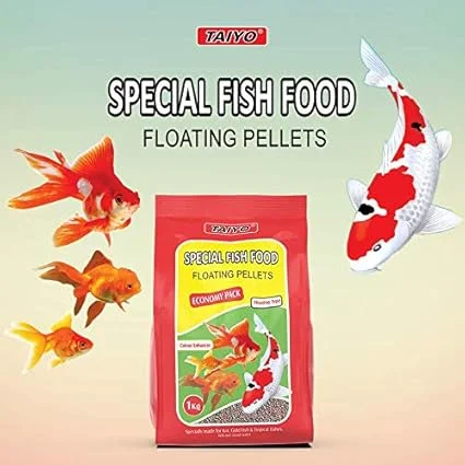 Taiyo Pink Fish Food Combo Pack 1kg & 100gm - High Nutritional Aquarium Food for All Fish, Promotes Growth, Enhances Color, Non-Water Fouling, Rich in Vitamin C & E image 2