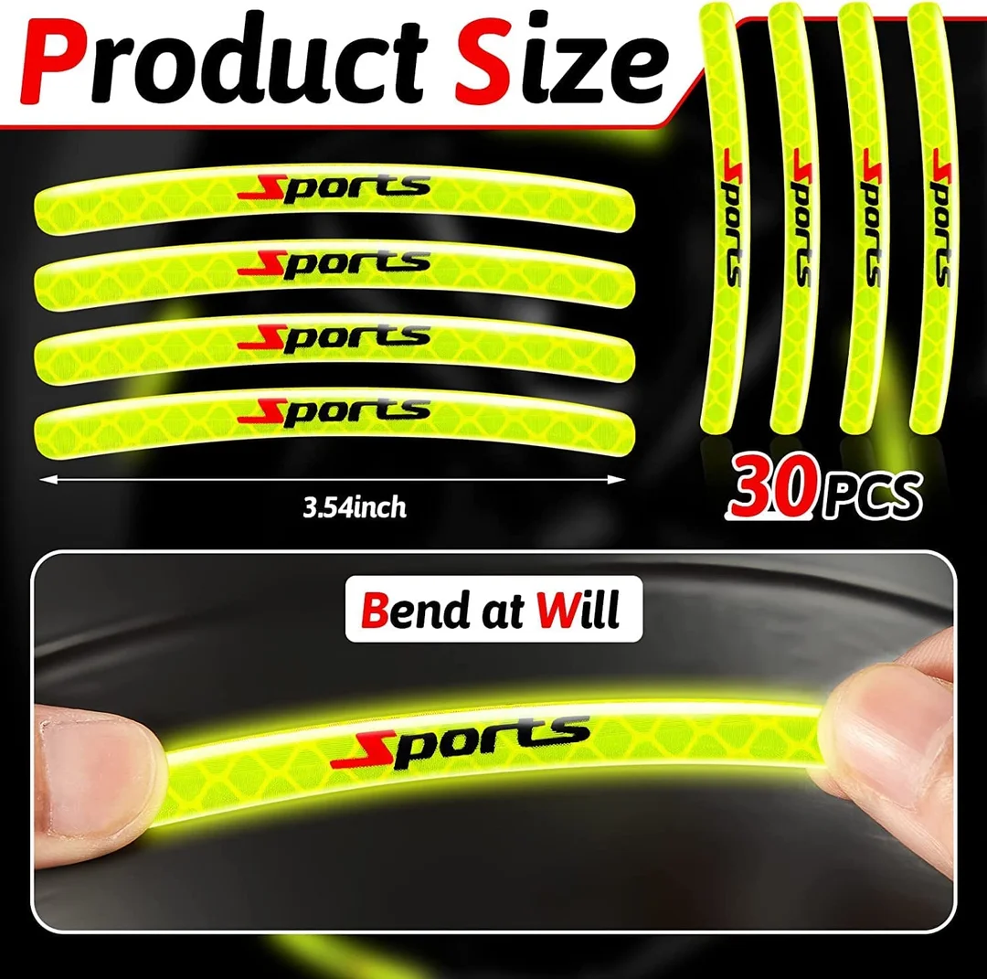 CarFrill 30 Pcs Reflective Wheel Rim Stripes | Luminous Bicycle & Motorcycle Night Safety Stickers | Green image 2