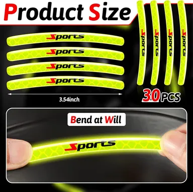 CarFrill 30 Pcs Reflective Wheel Rim Stripes | Luminous Bicycle & Motorcycle Night Safety Stickers | Green thumbnail 1