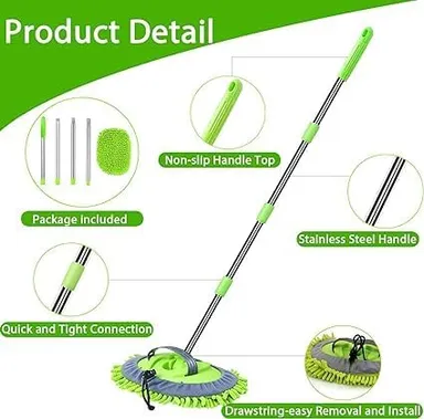 CarFrill Car Wash Mop Brush Tool Mitt | Long Handle Microfiber Chenille Duster for SUV, Truck, RV, Trailer | Scratch-Free & Non Slip, American Car Wash Tool thumbnail 4