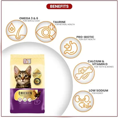 Combo Pack of 2 Billi Kitten Chicken Cat Food 500gm Pouch (1kg Total)  Premium Dry Kitten Food for Newborn & Young Kittens Complete Balanced Diet thumbnail 2