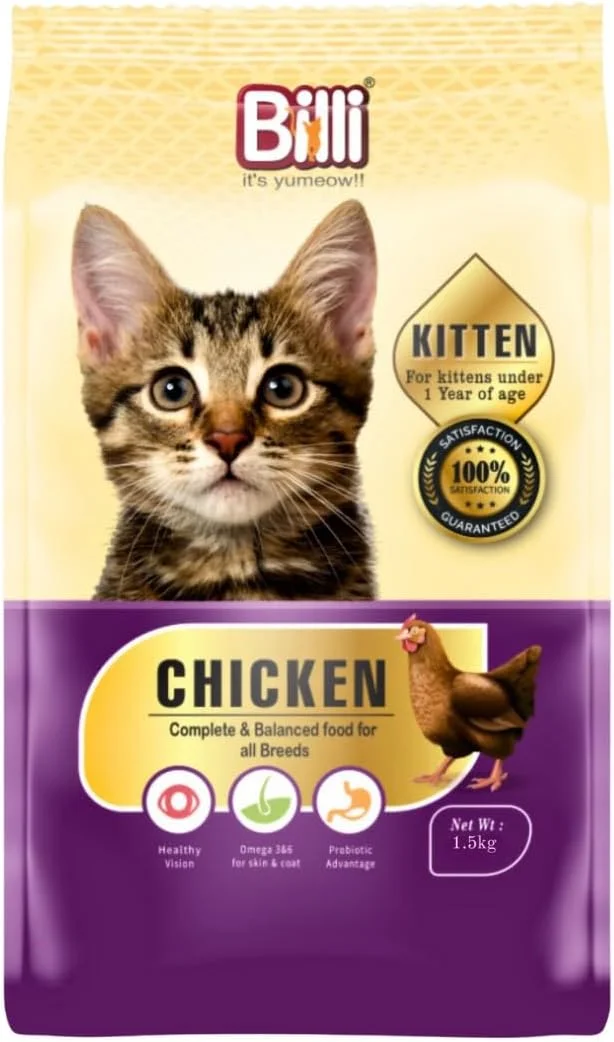 Combo Pack of 2 Billi Kitten Chicken Cat Food 500gm Pouch (1kg Total) Premium Dry Kitten Food for Newborn & Young Kittens Complete Balanced Diet image 1