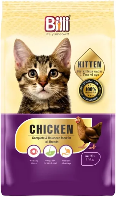 Combo Pack of 2 Billi Kitten Chicken Cat Food 500gm Pouch (1kg Total)  Premium Dry Kitten Food for Newborn & Young Kittens Complete Balanced Diet thumbnail 0