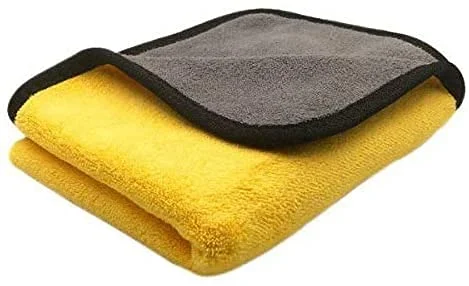 CarFrill Microfiber Cleaning Cloth for Cars | Fine Mesh Coral Fleece 40x60 CM, Gray & Yellow | Large Car Wash Cloth for Interior Cleaning image 1