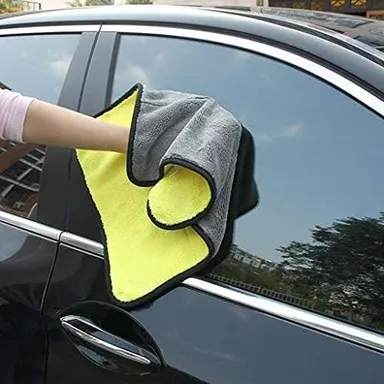 CarFrill Microfiber Cleaning Cloth for Cars | Fine Mesh Coral Fleece 40x60 CM, Gray & Yellow | Large Car Wash Cloth for Interior Cleaning thumbnail 2
