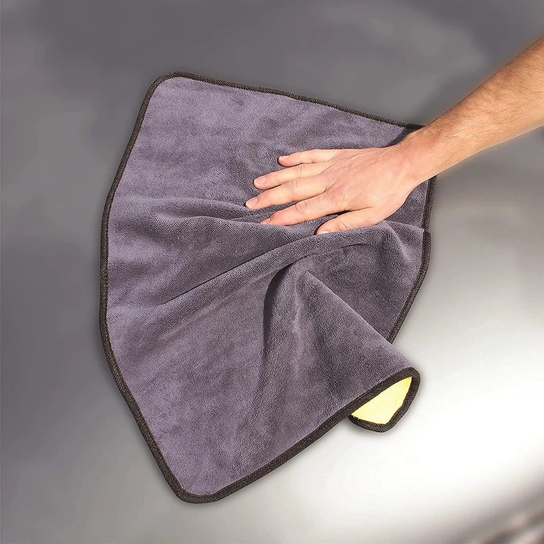 CarFrill Microfiber Cleaning Cloth for Cars | Fine Mesh Coral Fleece 40x60 CM, Gray & Yellow | Large Car Wash Cloth for Interior Cleaning image 4