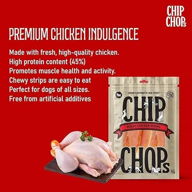 Chip Chops Roast Chicken Strips Dog Treats, Easy to Digest Suitable for All Dog Breeds High Protein & Low Fat Fresh Meat Crunchy & Tasty Snack thumbnail 1