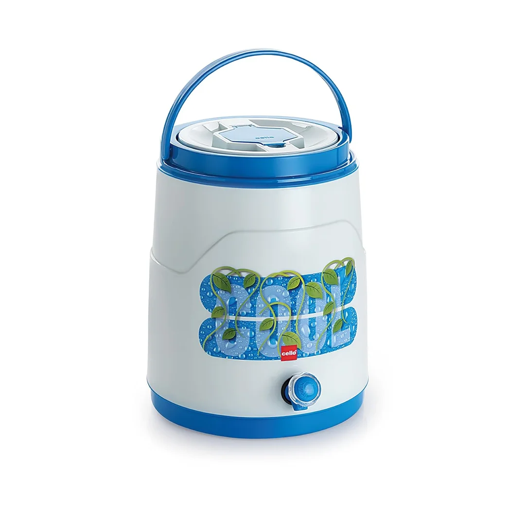 Cello Fountain Plastic PU Insulated Water Jug 10L Blue Leak Proof Wide Mouth BPA Free Easy Carry for Travel Picnic Home Office image 1