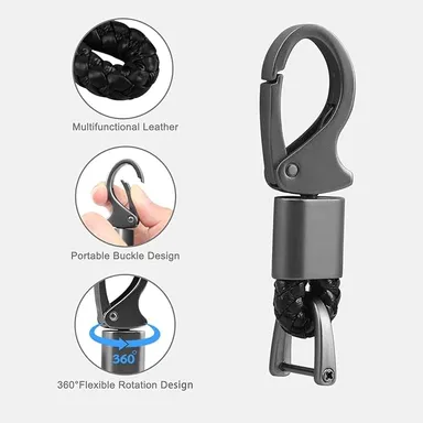CarFrill Genuine Leather Car Key Fob Keychain for Men and Women | Universal Leather Holder with 360° Rotatable Swivel & Anti Lost D-Ring | Sturdy Metal Keychain | Pack of 4 thumbnail 2