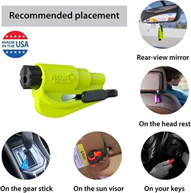 Emergency Car Escape Tool | CarFrill 2 in 1 Seatbelt Cutter & Window Breaker | Compact Safety Hammer (Yellow Neon) | Family Pack of 3 thumbnail 1
