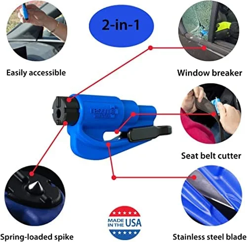 Emergency Car Escape Tool | CarFrill 2 in 1 Seatbelt Cutter & Window Breaker | Compact Safety Hammer (Yellow Neon) | Family Pack of 3 image 3