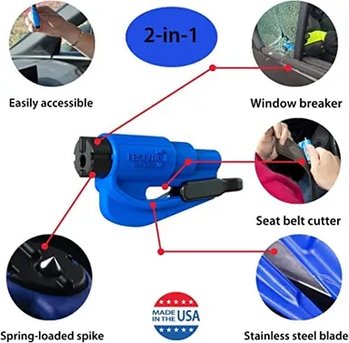 Emergency Car Escape Tool | CarFrill 2 in 1 Seatbelt Cutter & Window Breaker | Compact Safety Hammer (Yellow Neon) | Family Pack of 3 thumbnail 2