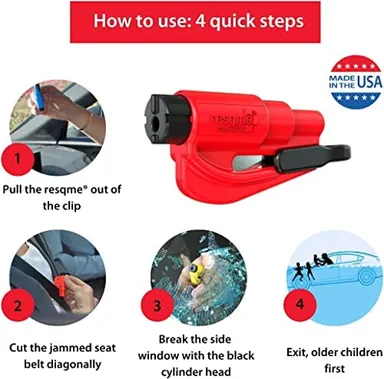 Emergency Car Escape Tool | CarFrill 2 in 1 Seatbelt Cutter & Window Breaker | Compact Safety Hammer (Yellow Neon) | Family Pack of 3 thumbnail 3