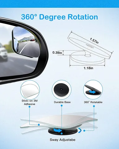 CarFrill 2pcs Blind Spot Mirror, Adjustable 360 Degree HD Glass Frameless Convex Rear View Mirror for Car, Van, SUV, and Trucks (056 Model) thumbnail 1
