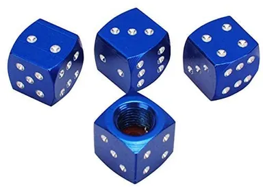 CarFrill Aluminum Wheel Stem Tyre Valve Caps  4pcs Dice Shape Universal Stem Covers for Cars, SUVs, Bikes, Trucks (Blue) thumbnail 0