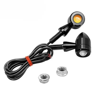Micro LED Motorcycle Turn Signals | Mini Blinkers Front Rear Indicator Compatible with Harley Davidson, Honda, Kawasaki, Suzuki, Triumph, Yamaha | Waterproof Bullet Shape Amber Light | Universal Fit by CarFrill thumbnail 1