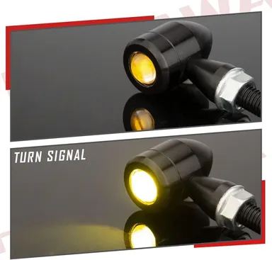 Micro LED Motorcycle Turn Signals | Mini Blinkers Front Rear Indicator Compatible with Harley Davidson, Honda, Kawasaki, Suzuki, Triumph, Yamaha | Waterproof Bullet Shape Amber Light | Universal Fit by CarFrill thumbnail 2