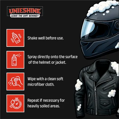 UNIESHINE Helmet Cleaner Spray & Jacket Foam | Deep Clean Riding Gear, No Rinse, Quick Dry, Odor Remover thumbnail 2