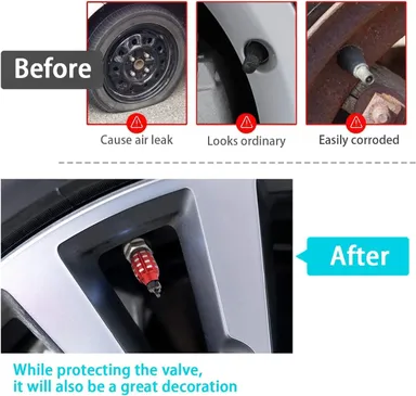 CarFrill Aluminum Valve Stem Caps for Car, Truck, Motorcycle | 4 Pcs Creative Styling Valve Caps for Car Wheels | Custom Car Valve Caps thumbnail 2