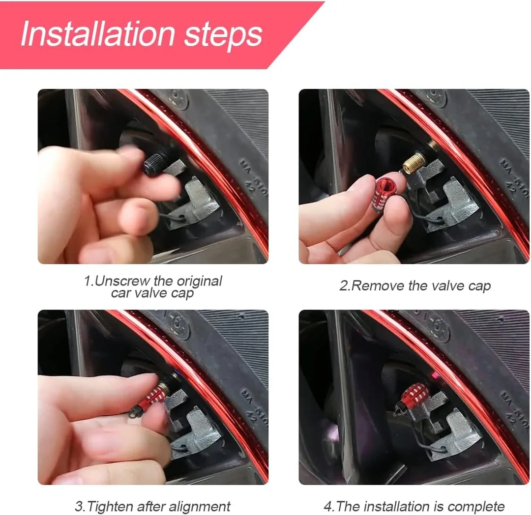CarFrill Aluminum Valve Stem Caps for Car, Truck, Motorcycle | 4 Pcs Creative Styling Valve Caps for Car Wheels | Custom Car Valve Caps image 4