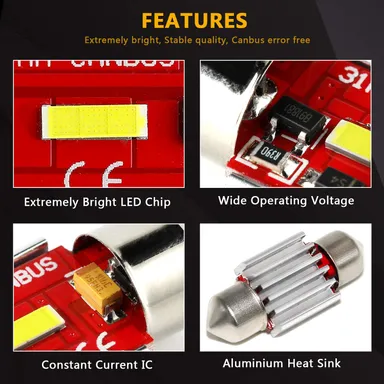 CarFrill 600 Lumens 31mm Festoon LED Bulb for Car | Map Dome License Plate Light Error Free CANBUS CSP 1860 SMD Pack of 3  thumbnail 3