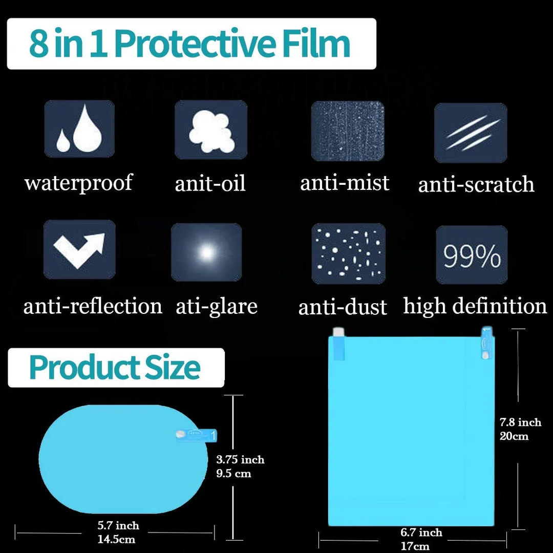 CarFrill 4pcs Car Rear View Mirror Film | Anti-Fog, Anti-Glare, Anti Scratch, Rainproof Waterproof HD Mirror Window Film for Safe Driving | Clear Protective Sticker for Car Mirrors & Side Windows image 2