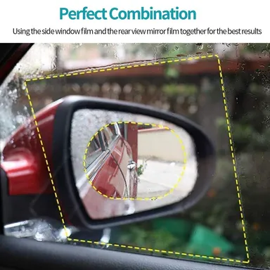 CarFrill 4pcs Car Rear View Mirror Film | Anti-Fog, Anti-Glare, Anti Scratch, Rainproof Waterproof HD Mirror Window Film for Safe Driving | Clear Protective Sticker for Car Mirrors & Side Windows thumbnail 2