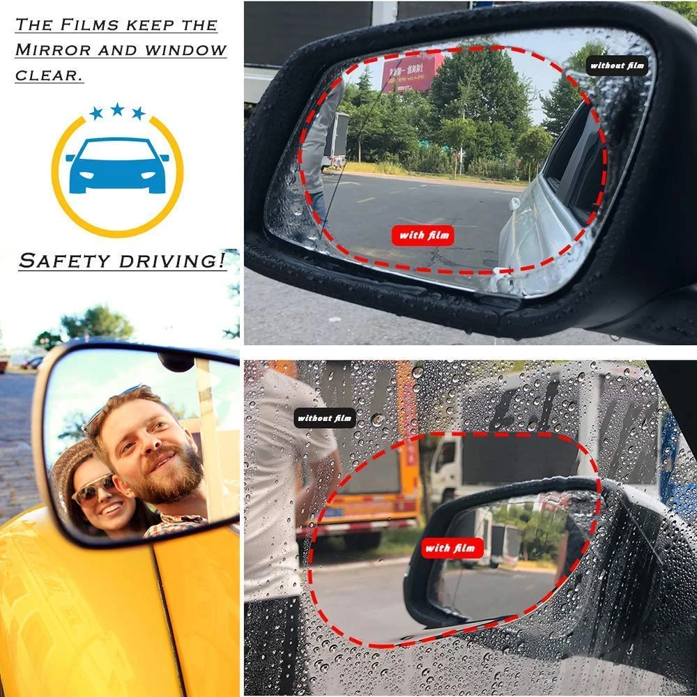CarFrill 4pcs Car Rear View Mirror Film | Anti-Fog, Anti-Glare, Anti Scratch, Rainproof Waterproof HD Mirror Window Film for Safe Driving | Clear Protective Sticker for Car Mirrors & Side Windows image 5