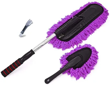 CarFrill Car Duster | Multipurpose Exterior Brush with Extended Handle & Interior Dash Cleaner, Air Conditioning Brush, 3 Pieces Kit (Purple) for Efficient Car Detailing thumbnail 1