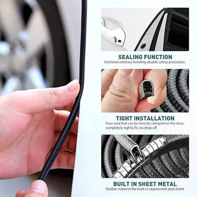 CarFrill 16Ft Universal Car Door Edge Guards | U Shape Rubber Seal Protector for Sedans, Trucks, SUVs, ATVs, Boats | Car Door Edge Protector Trim thumbnail 4