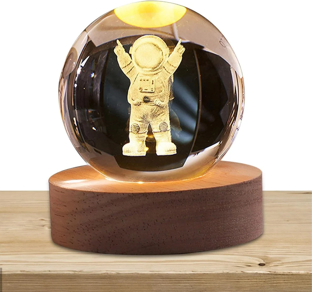 3D Crystal Ball Night Light Astronaut Galaxy LED Lamp with Wooden Base Cool Space Decor for Teens Boys Girls Room Birthday Gift Nightstand Lamp image 2