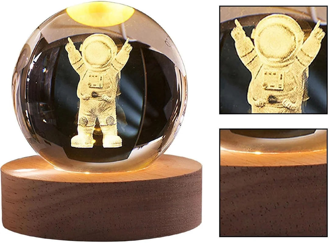 3D Crystal Ball Night Light Astronaut Galaxy LED Lamp with Wooden Base Cool Space Decor for Teens Boys Girls Room Birthday Gift Nightstand Lamp image 5