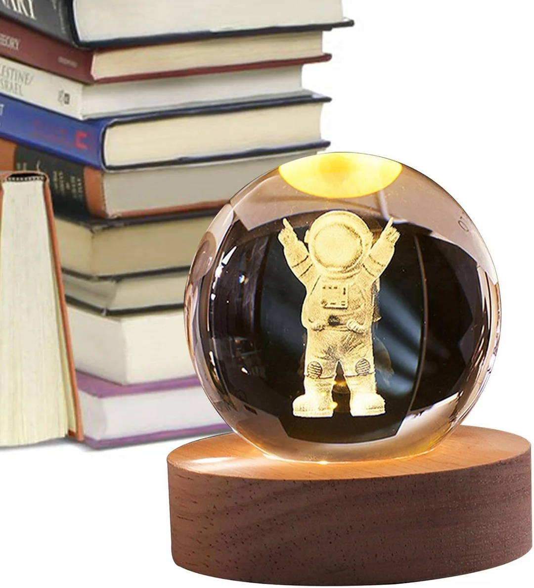 3D Crystal Ball Night Light Astronaut Galaxy LED Lamp with Wooden Base Cool Space Decor for Teens Boys Girls Room Birthday Gift Nightstand Lamp image 6