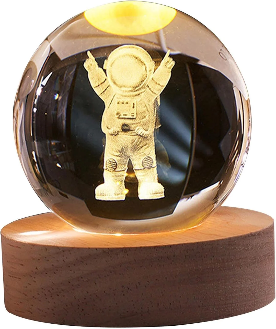 3D Crystal Ball Night Light Astronaut Galaxy LED Lamp with Wooden Base Cool Space Decor for Teens Boys Girls Room Birthday Gift Nightstand Lamp image 1