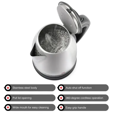 Cello Quick Boil Electric Kettle 1.5 Litre | Stainless Steel Tea & Coffee Kettle | Portable Travel Kettle | Instant Noodles| Soup, Water Boiler thumbnail 1