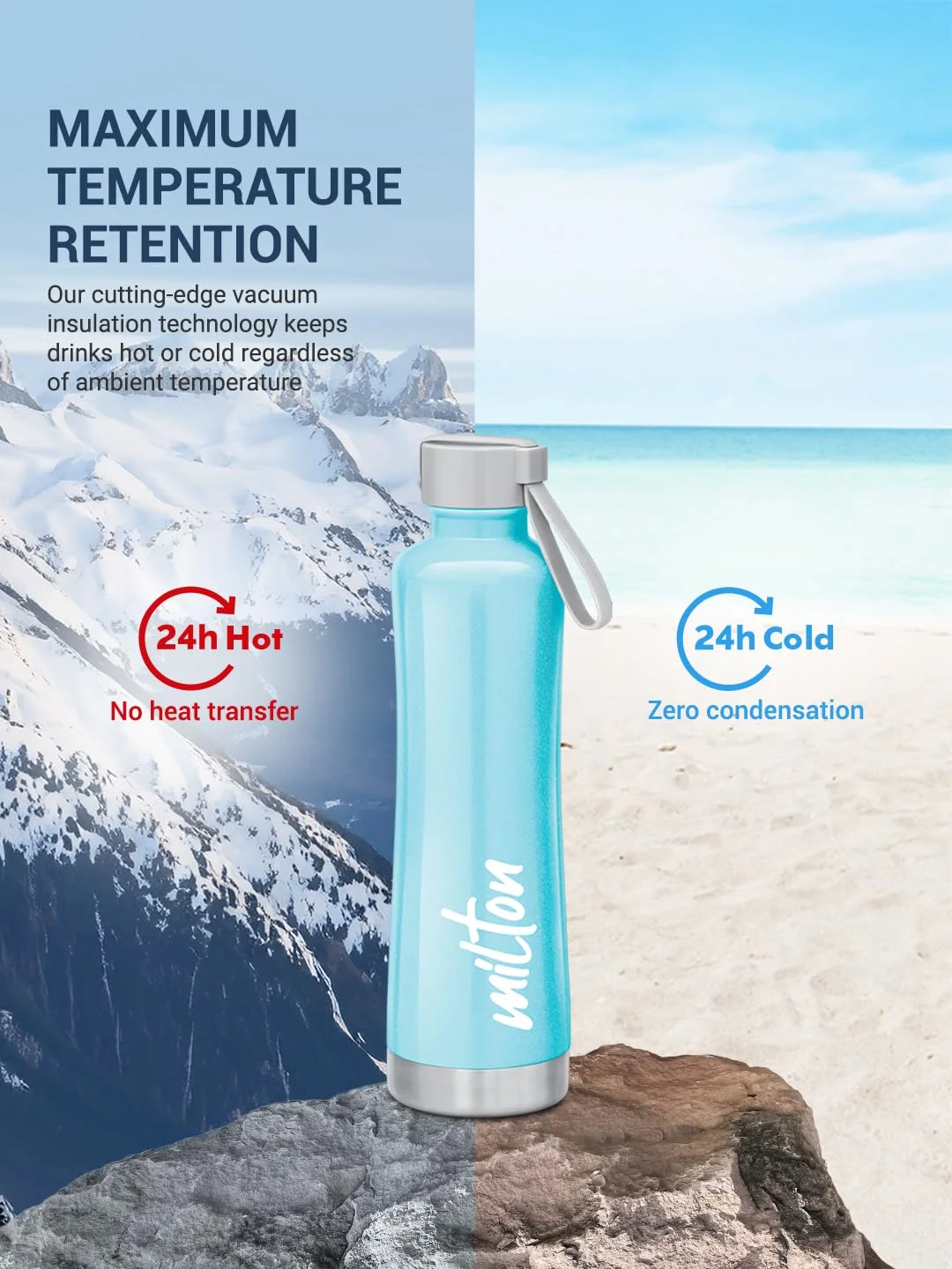 Milton New Tiara 600 Thermosteel Water Bottle 490 ml | Hot & Cold Insulated Bottle – Sky Blue image 5