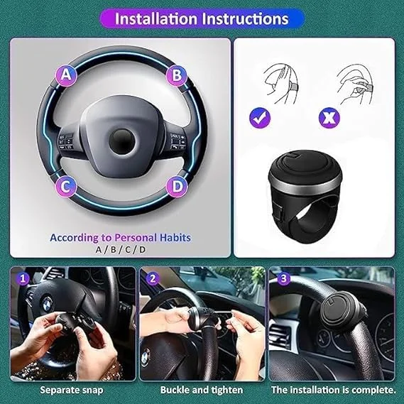 Car Steering Wheel Spinner Knob | Metal Power Handle 360° Spinner for Car Steering Wheel | CarFrill | Easy Grip & Control image 2