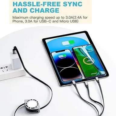 CarFrill Retractable USB Cable for Smartphones | 3 in 1 Tangle Free Charging Cable | Easy to Store, Universal Compatibility, Fits All Phones   thumbnail 2